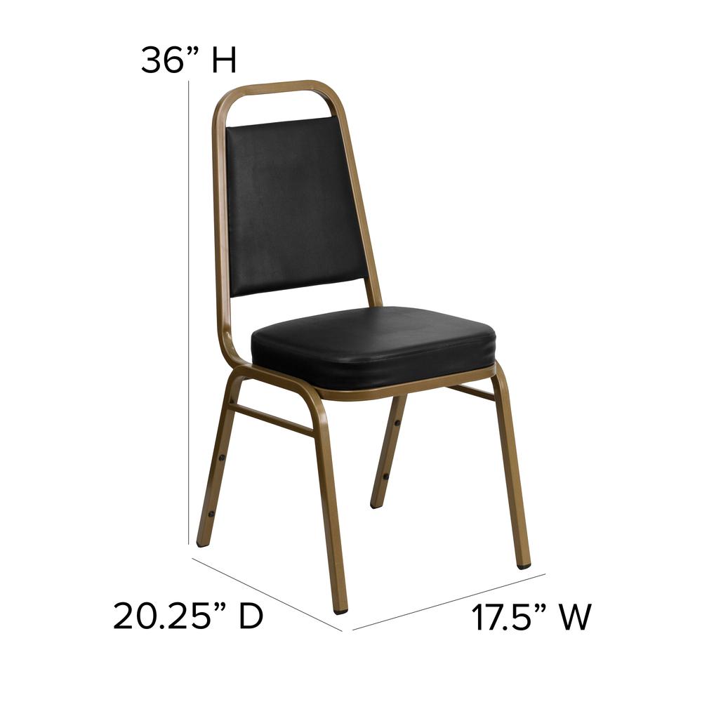 Trapezoidal Back Stacking Banquet Chair in Black Vinyl - Gold Frame. Picture 2