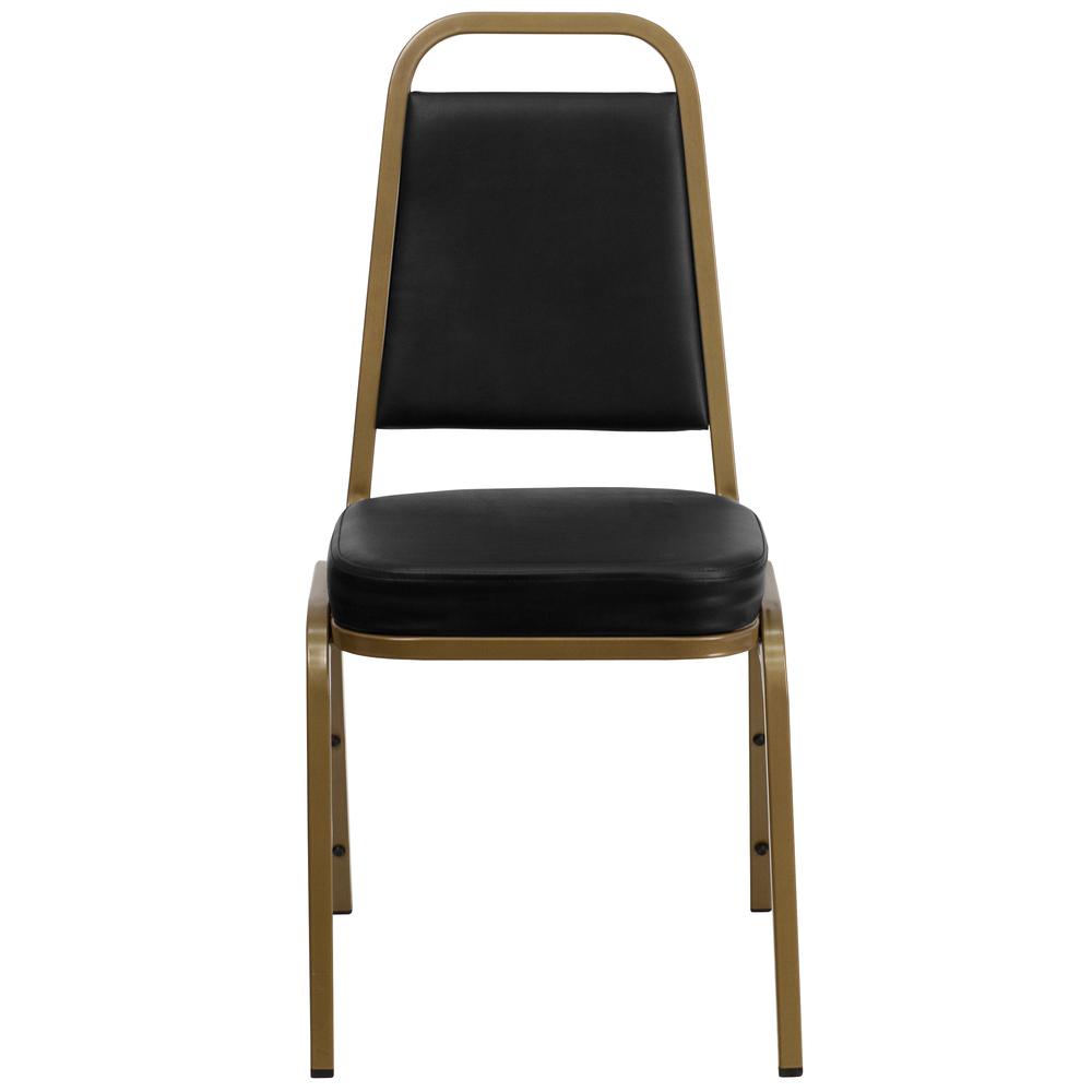 HERCULES Series Trapezoidal Back Stacking Banquet Chair in Black Vinyl - Gold Frame. Picture 4