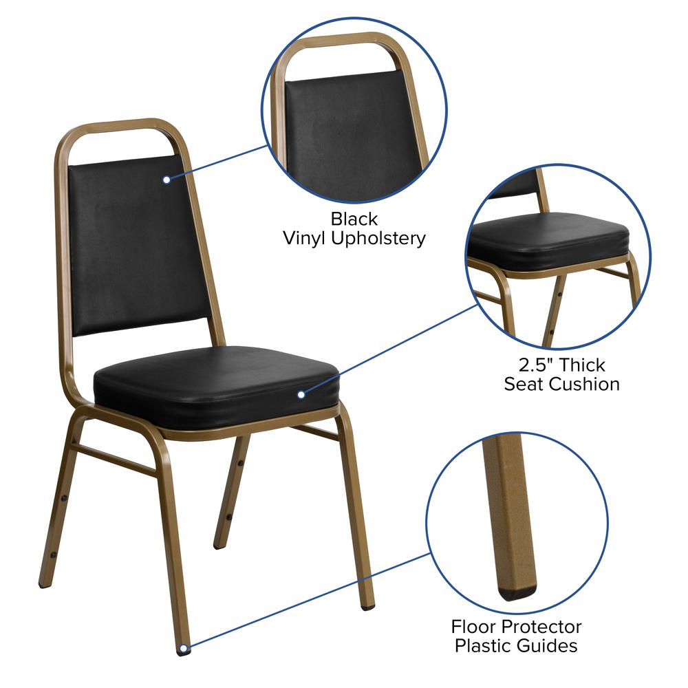 Trapezoidal Back Stacking Banquet Chair in Black Vinyl - Gold Frame. Picture 6
