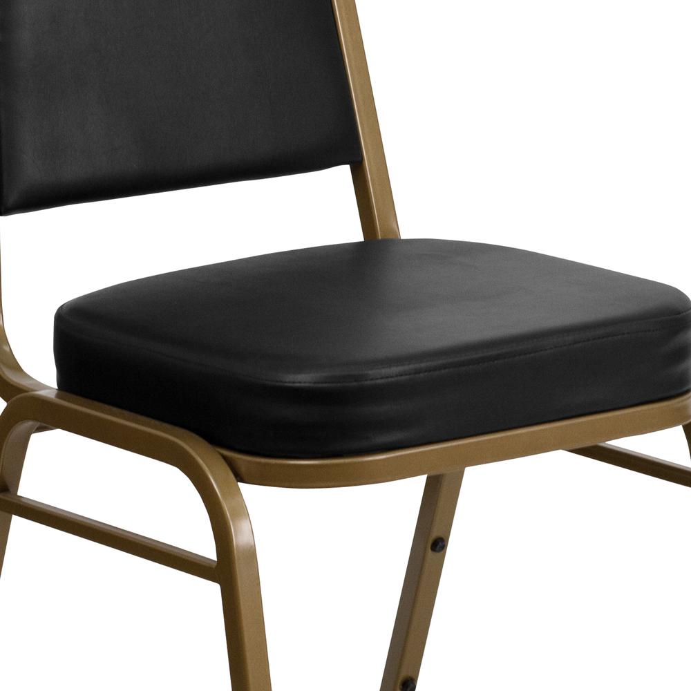 Trapezoidal Back Stacking Banquet Chair in Black Vinyl - Gold Frame. Picture 7