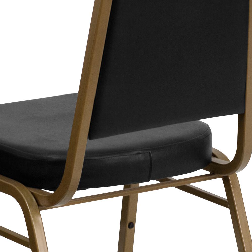Trapezoidal Back Stacking Banquet Chair in Black Vinyl - Gold Frame. Picture 8