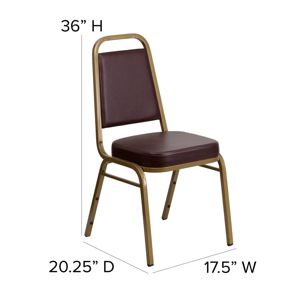 Trapezoidal Back Stacking Banquet Chair in Brown Vinyl - Gold Frame. Picture 2