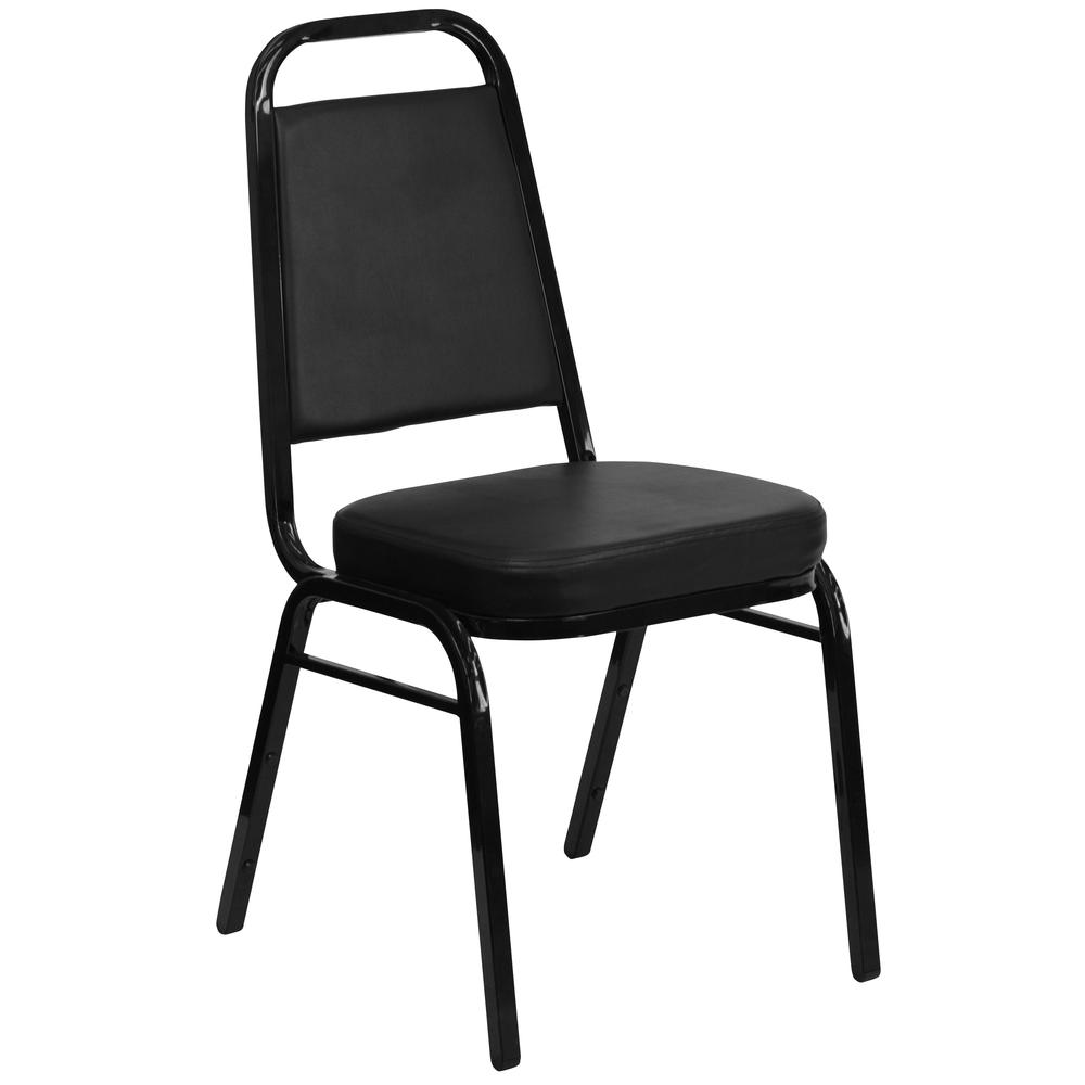 Trapezoidal Back Stacking Banquet Chair in Black Vinyl - Black Frame with 2.5" Thick Seat. The main picture.