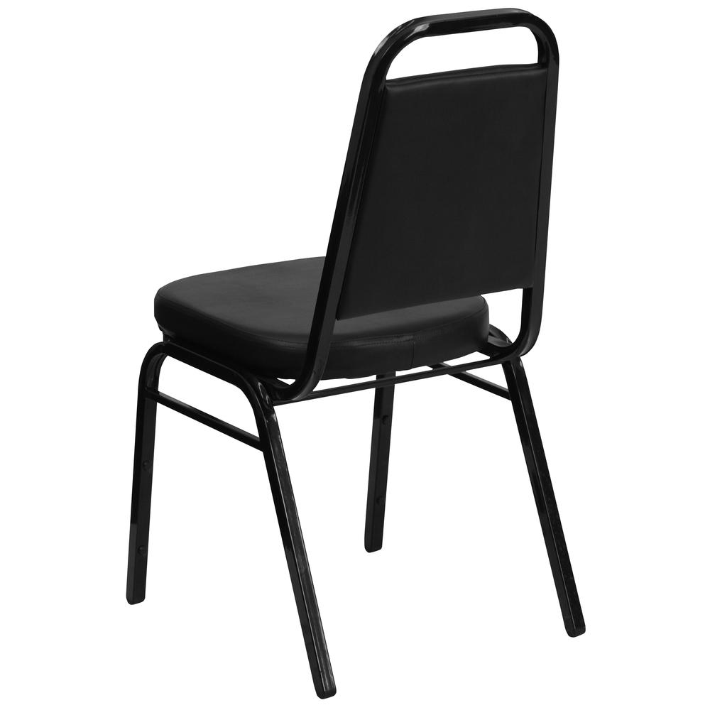 Trapezoidal Back Stacking Banquet Chair in Black Vinyl - Black Frame with 2.5" Thick Seat. Picture 4