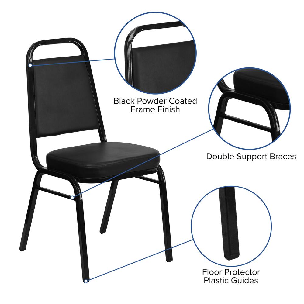 Trapezoidal Back Stacking Banquet Chair in Black Vinyl - Black Frame with 2.5" Thick Seat. Picture 6