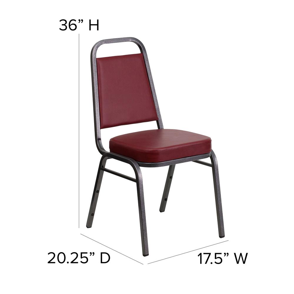 Trapezoidal Back Stacking Banquet Chair in Burgundy Vinyl - Silver Vein Frame with 2.5" Thick Seat. Picture 2