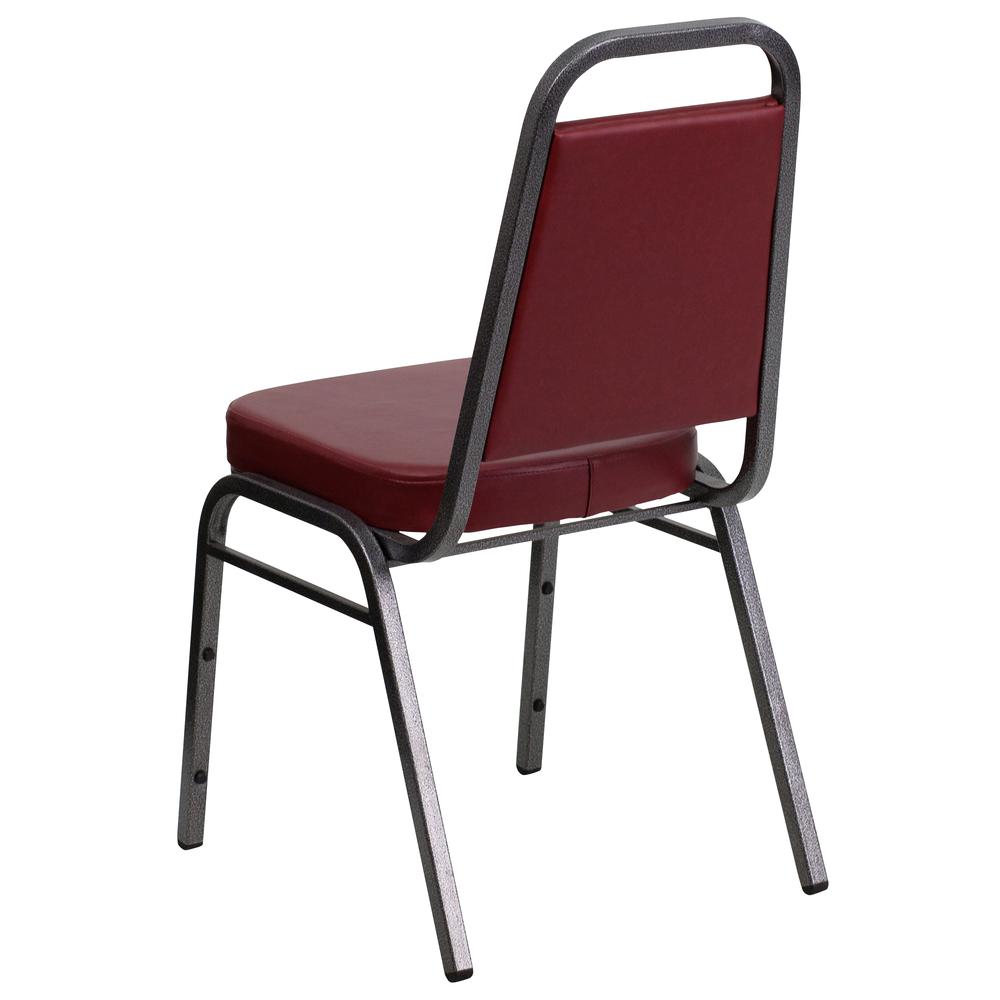 HERCULES Series Trapezoidal Back Stacking Banquet Chair in Burgundy Vinyl - Silver Vein Frame. Picture 3