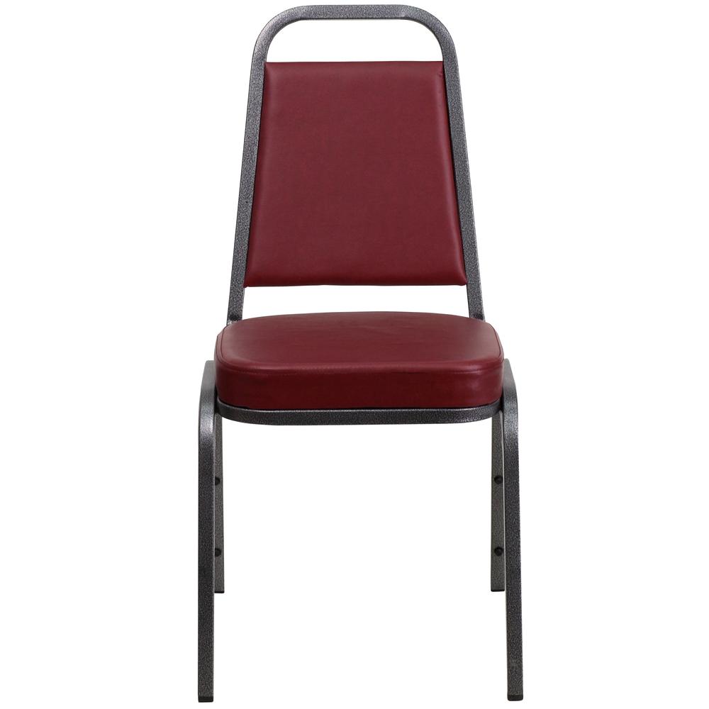 HERCULES Series Trapezoidal Back Stacking Banquet Chair in Burgundy Vinyl - Silver Vein Frame. Picture 4