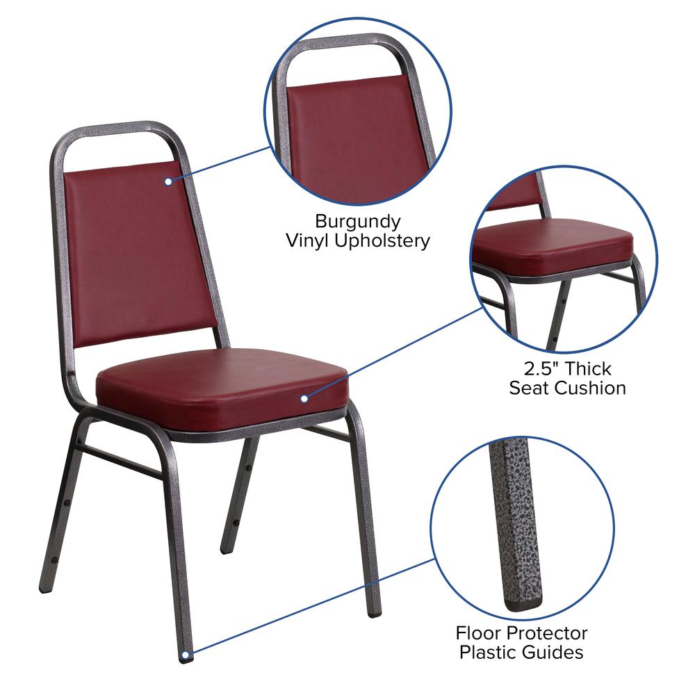 Trapezoidal Back Stacking Banquet Chair in Burgundy Vinyl - Silver Vein Frame with 2.5" Thick Seat. Picture 6