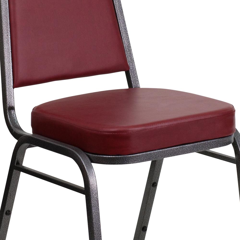 Trapezoidal Back Stacking Banquet Chair in Burgundy Vinyl - Silver Vein Frame with 2.5" Thick Seat. Picture 7