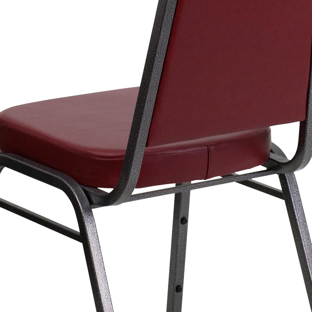 Trapezoidal Back Stacking Banquet Chair in Burgundy Vinyl - Silver Vein Frame with 2.5" Thick Seat. Picture 8