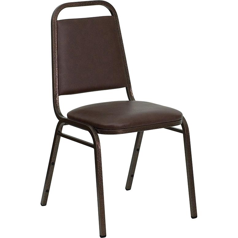 Trapezoidal Back Stacking Banquet Chair in Brown Vinyl - Copper Vein Frame. Picture 2