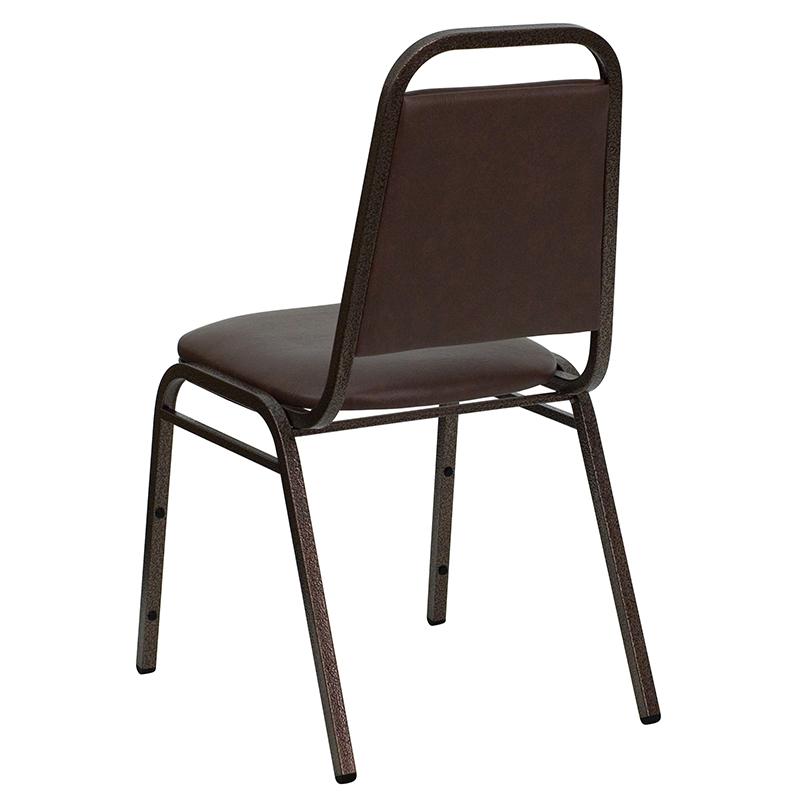 Trapezoidal Back Stacking Banquet Chair in Brown Vinyl - Copper Vein Frame. Picture 4
