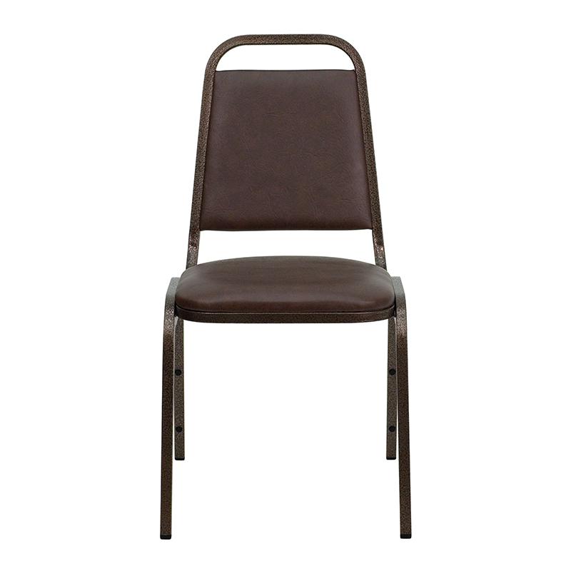 Trapezoidal Back Stacking Banquet Chair in Brown Vinyl - Copper Vein Frame. Picture 5