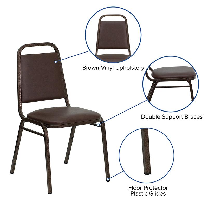 Trapezoidal Back Stacking Banquet Chair in Brown Vinyl - Copper Vein Frame. Picture 5