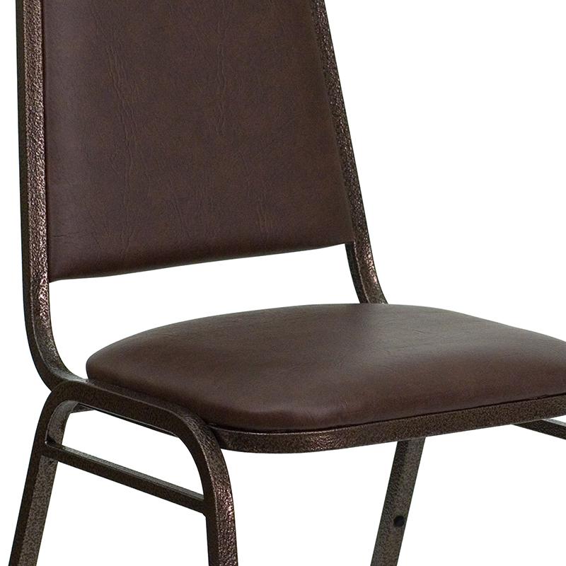 Trapezoidal Back Stacking Banquet Chair in Brown Vinyl - Copper Vein Frame. Picture 7