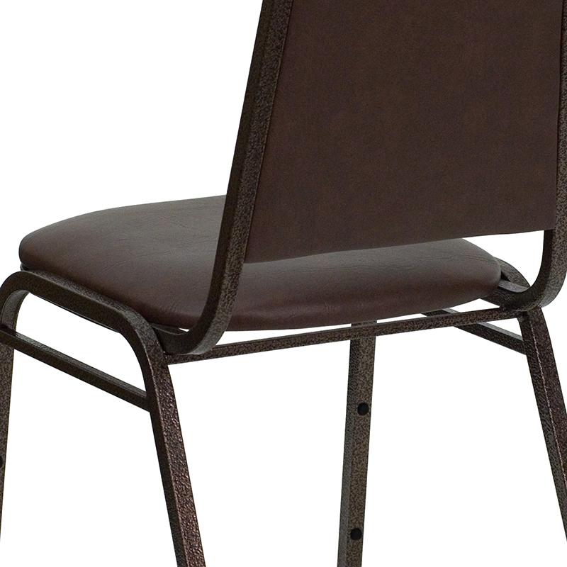 Trapezoidal Back Stacking Banquet Chair in Brown Vinyl - Copper Vein Frame. Picture 8