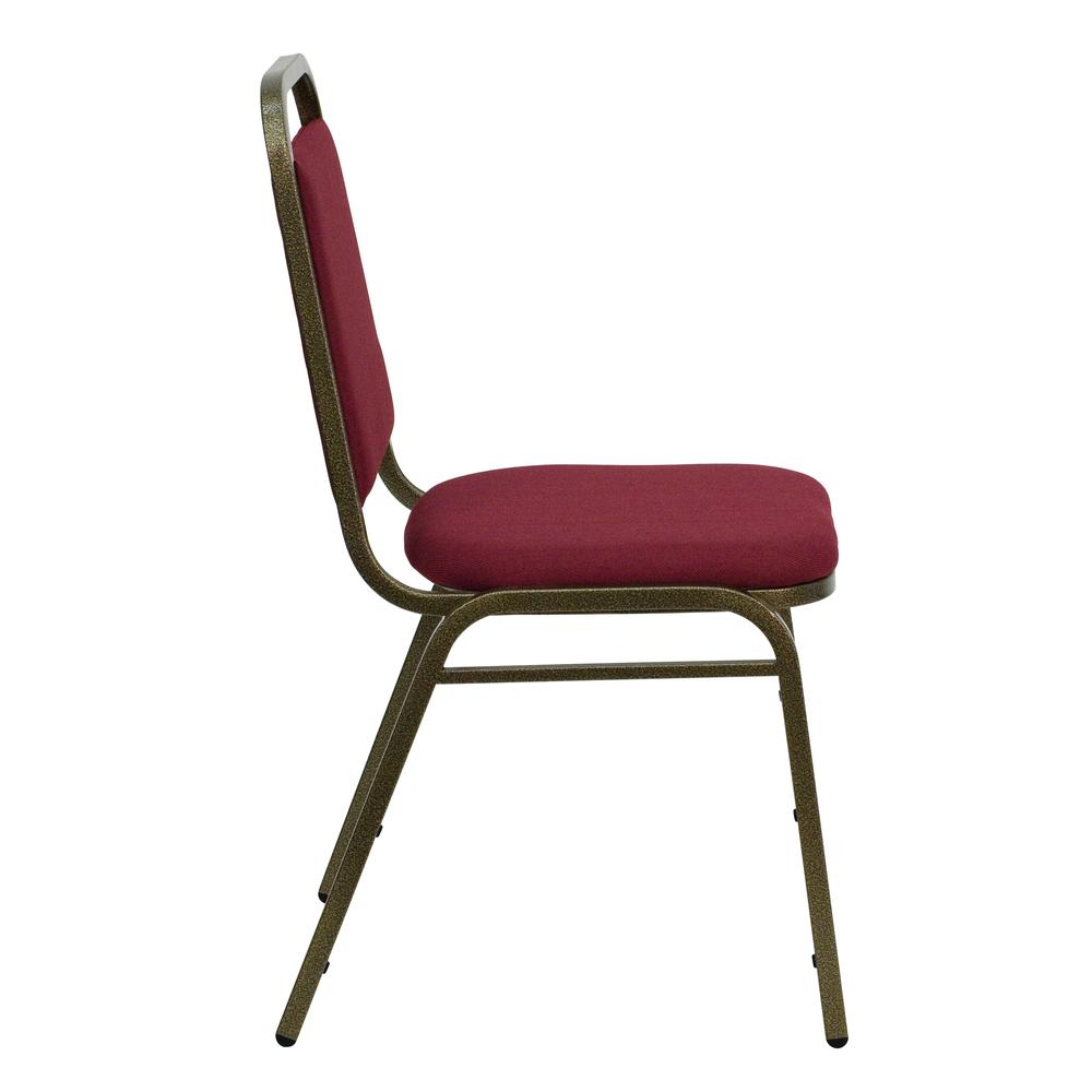 HERCULES Series Trapezoidal Back Stacking Banquet Chair in Burgundy Fabric - Gold Vein Frame. Picture 2