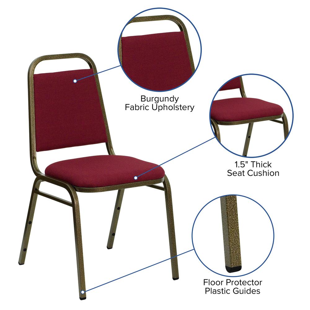 Trapezoidal Back Stacking Banquet Chair in Burgundy Fabric - Gold Vein Frame. Picture 6