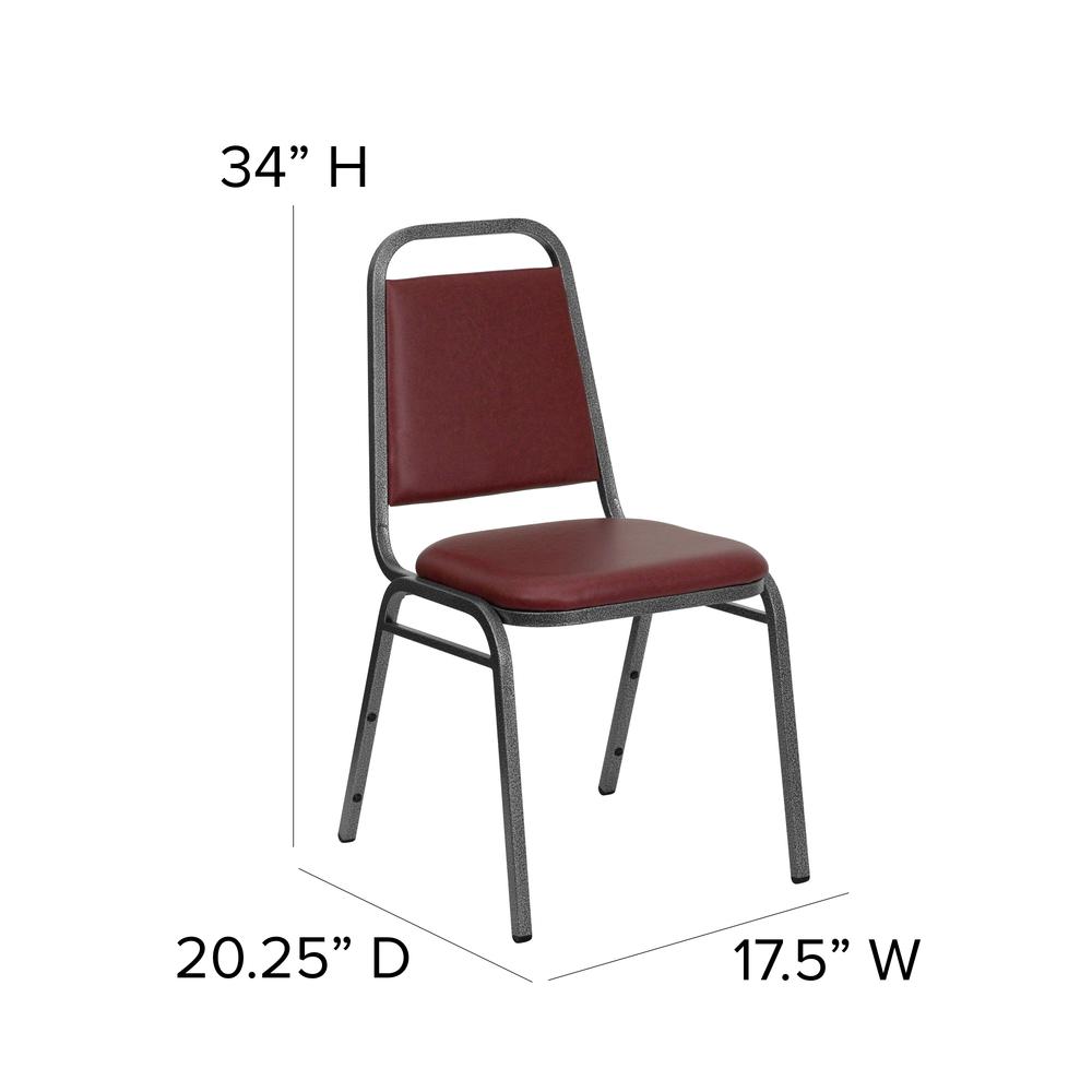 Trapezoidal Back Stacking Banquet Chair in Burgundy Vinyl - Silver Vein Frame with 1.5" Thick Seat. Picture 2