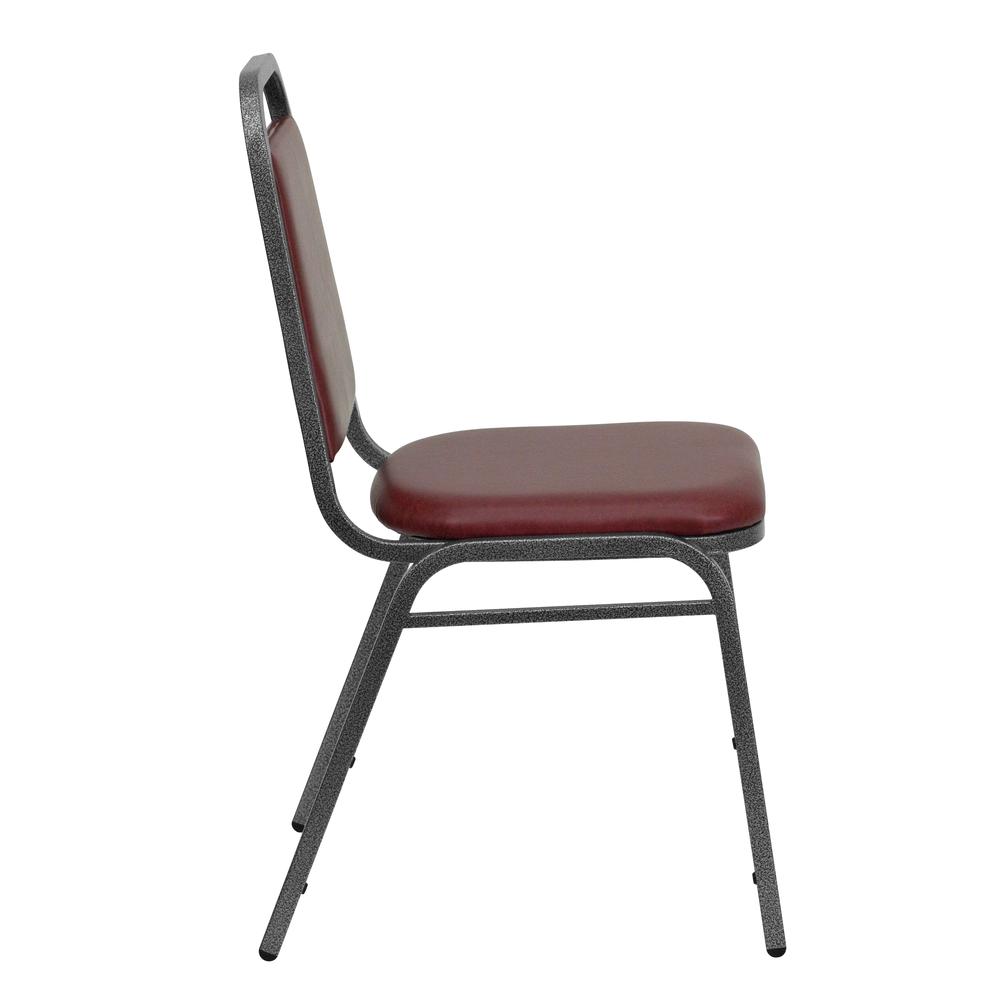Trapezoidal Back Stacking Banquet Chair in Burgundy Vinyl - Silver Vein Frame. Picture 2
