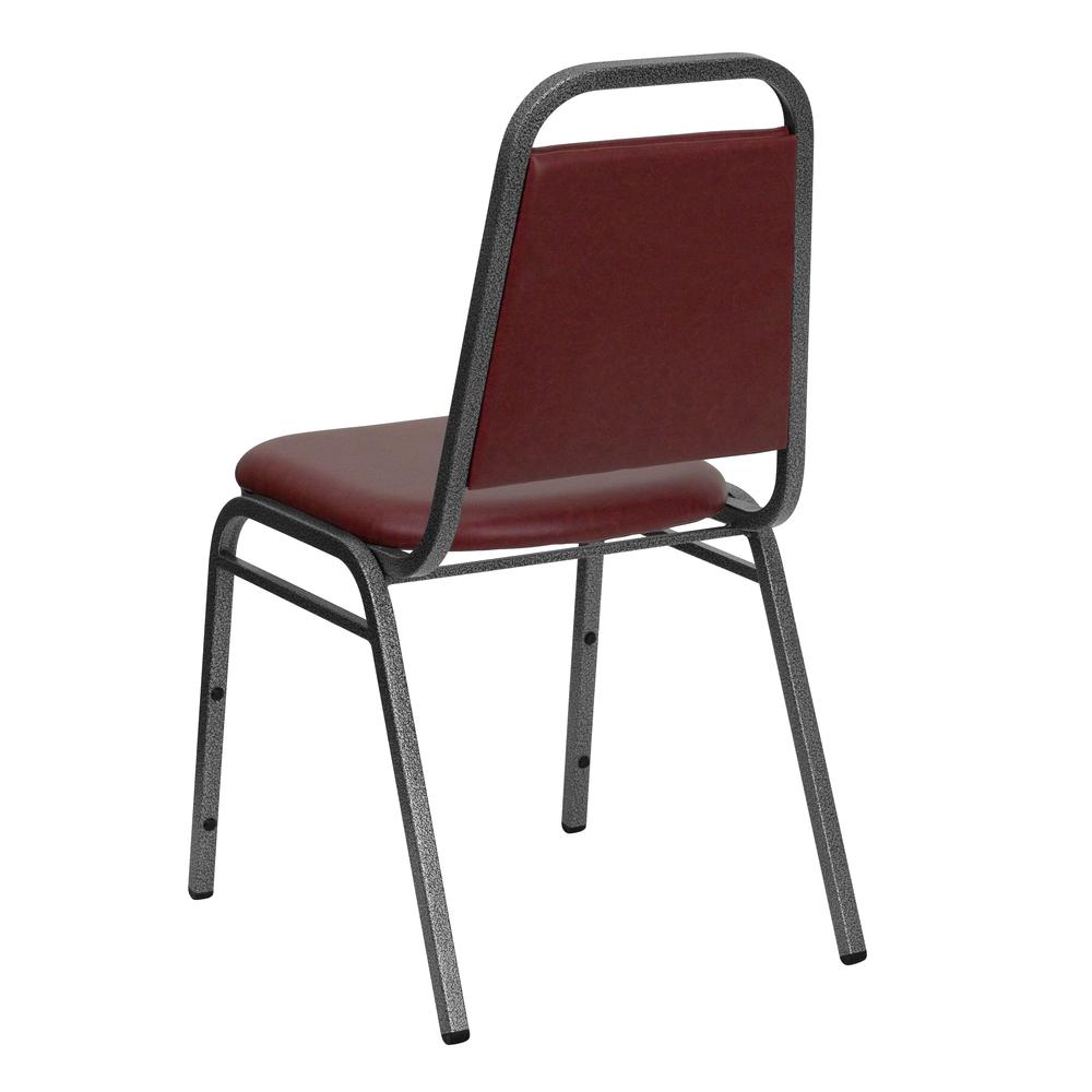 Trapezoidal Back Stacking Banquet Chair in Burgundy Vinyl - Silver Vein Frame with 1.5" Thick Seat. Picture 4