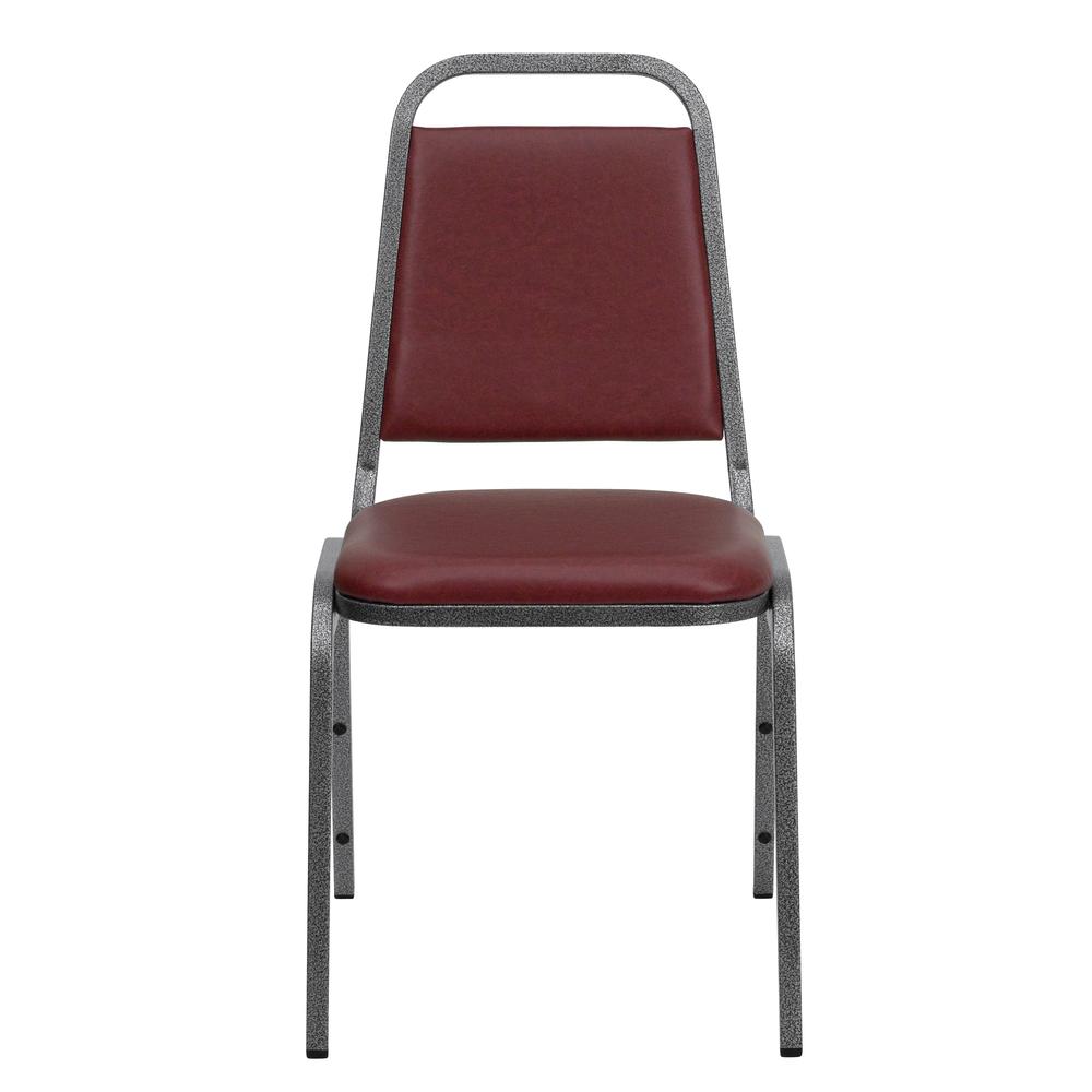 Trapezoidal Back Stacking Banquet Chair in Burgundy Vinyl - Silver Vein Frame with 1.5" Thick Seat. Picture 5