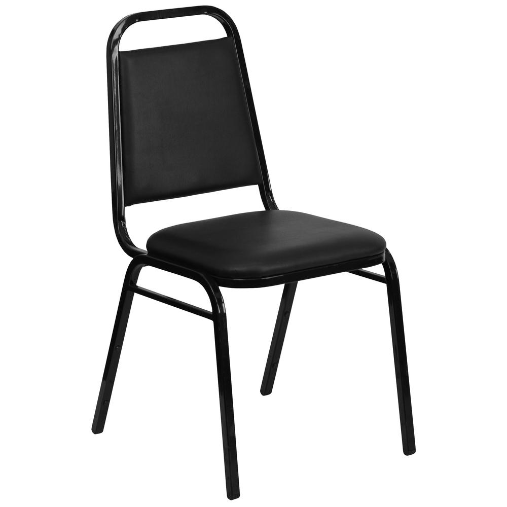 HERCULES Series Trapezoidal Back Stacking Banquet Chair in Black Vinyl - Black Frame. The main picture.