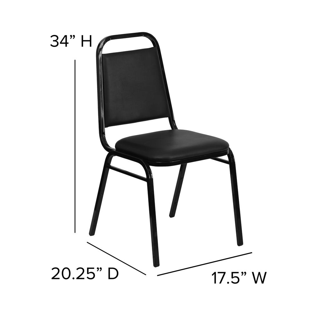 Trapezoidal Back Stacking Banquet Chair in Black Vinyl - Black Frame with 1.5" Thick Seat. Picture 2