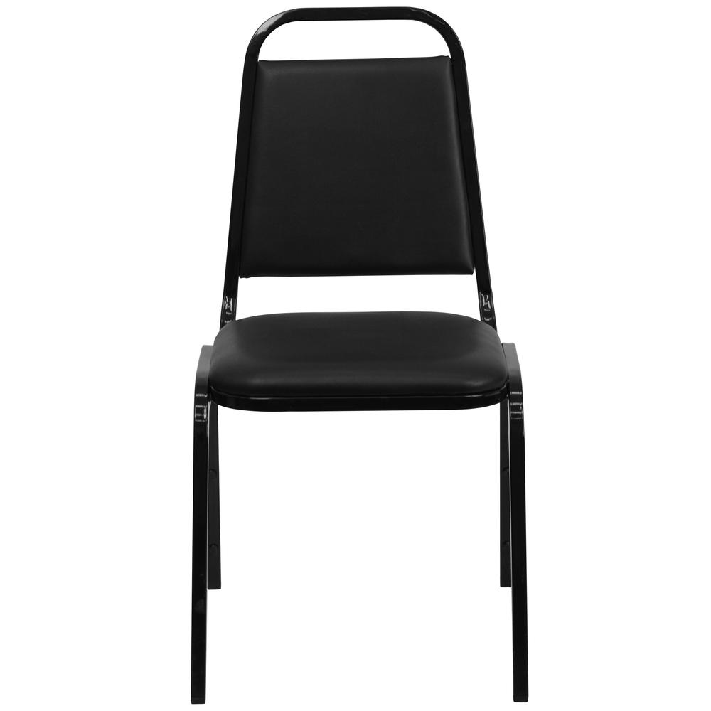 HERCULES Series Trapezoidal Back Stacking Banquet Chair in Black Vinyl - Black Frame. Picture 4