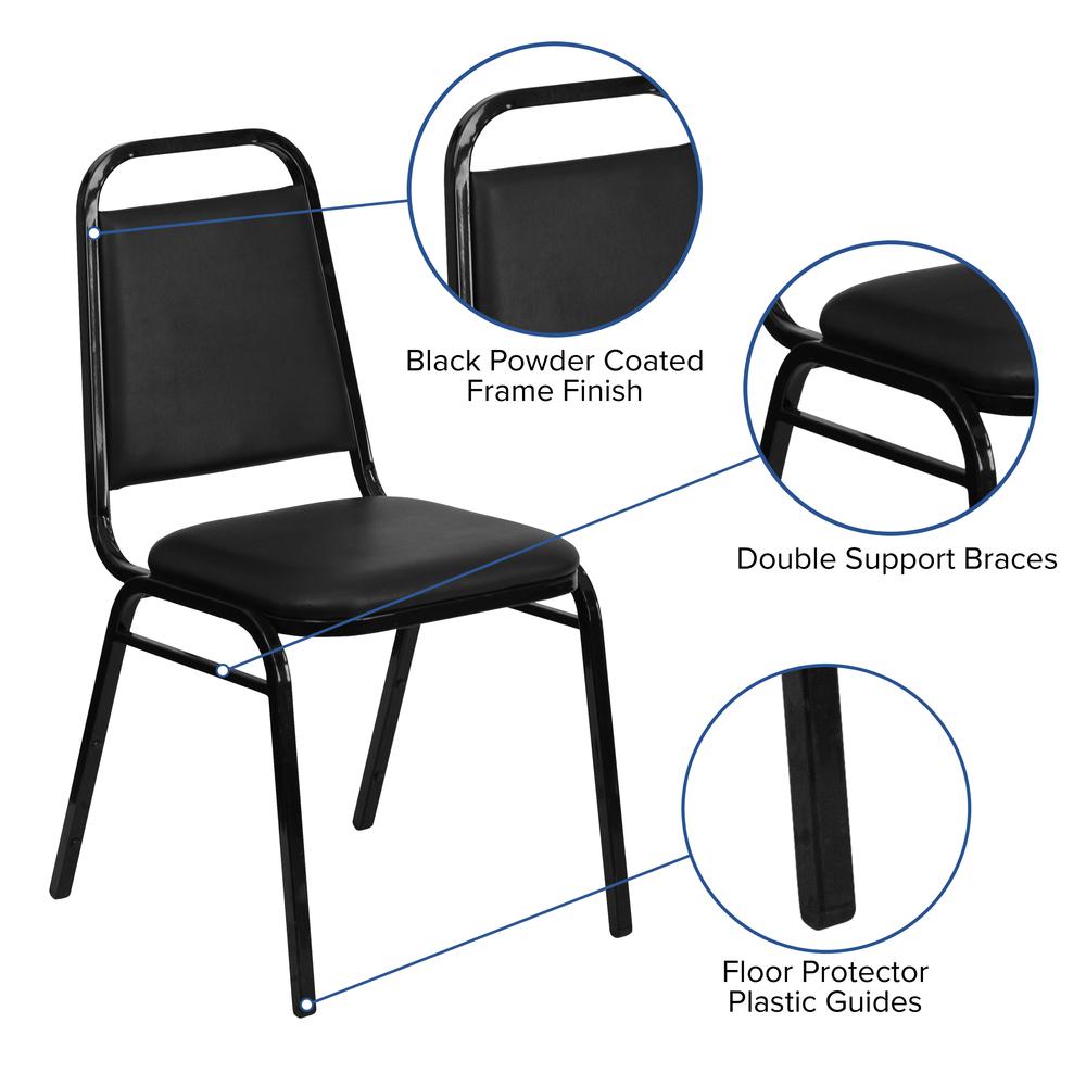 Trapezoidal Back Stacking Banquet Chair in Black Vinyl - Black Frame with 1.5" Thick Seat. Picture 6