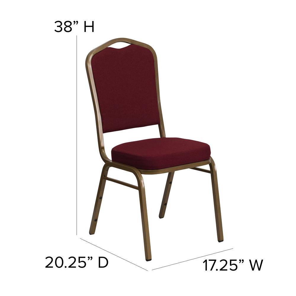 Crown Back Stacking Banquet Chair in Burgundy Fabric - Gold Frame. Picture 2