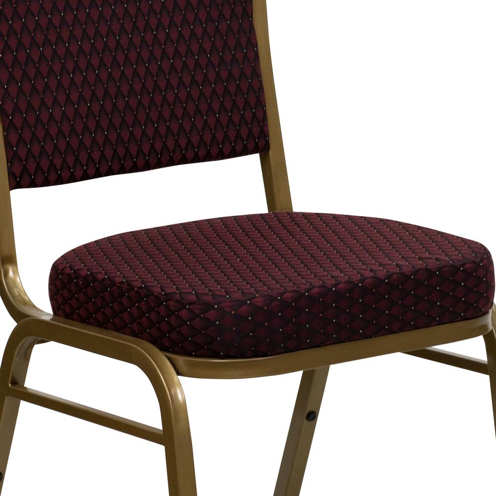 Crown Back Stacking Banquet Chair in Burgundy Patterned Fabric - Gold Frame. Picture 7