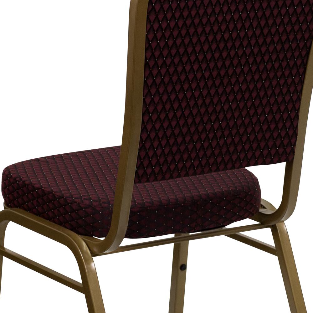 Crown Back Stacking Banquet Chair in Burgundy Patterned Fabric - Gold Frame. Picture 8