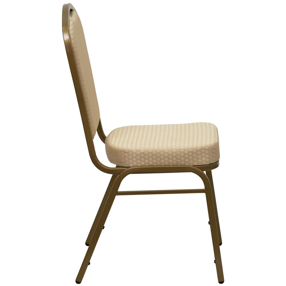 Crown Back Stacking Banquet Chair in Beige Patterned Fabric - Gold Frame. Picture 3