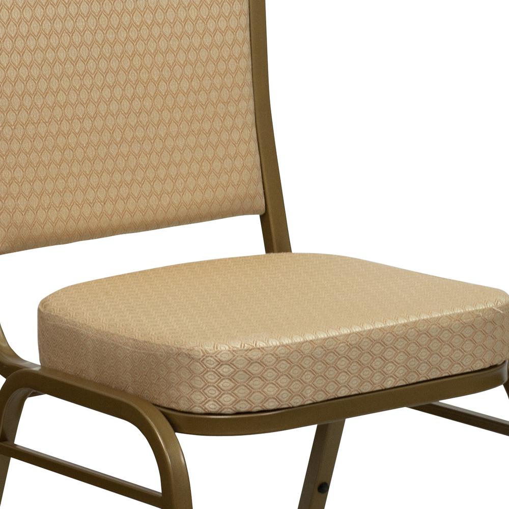 Crown Back Stacking Banquet Chair in Beige Patterned Fabric - Gold Frame. Picture 7