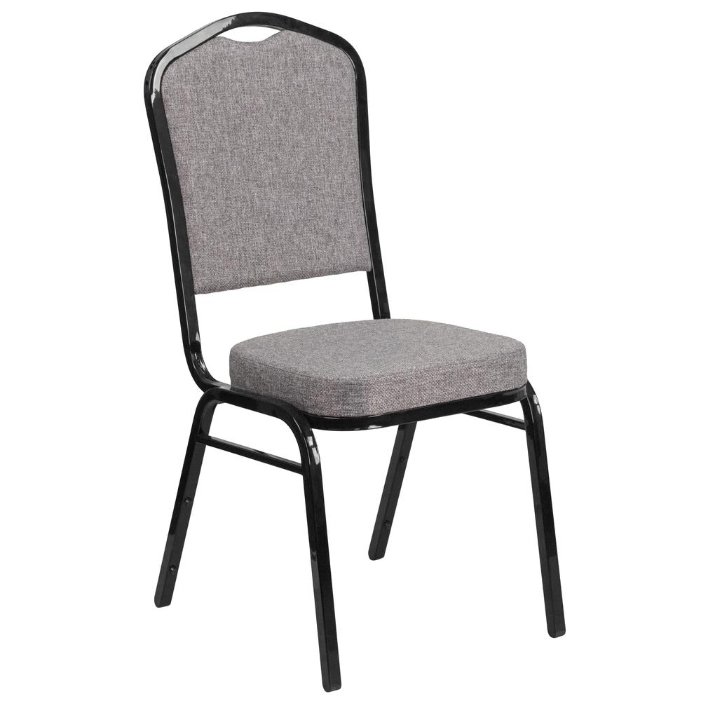 HERCULES Series Crown Back Stacking Banquet Chair in Gray Fabric - Black Frame. The main picture.