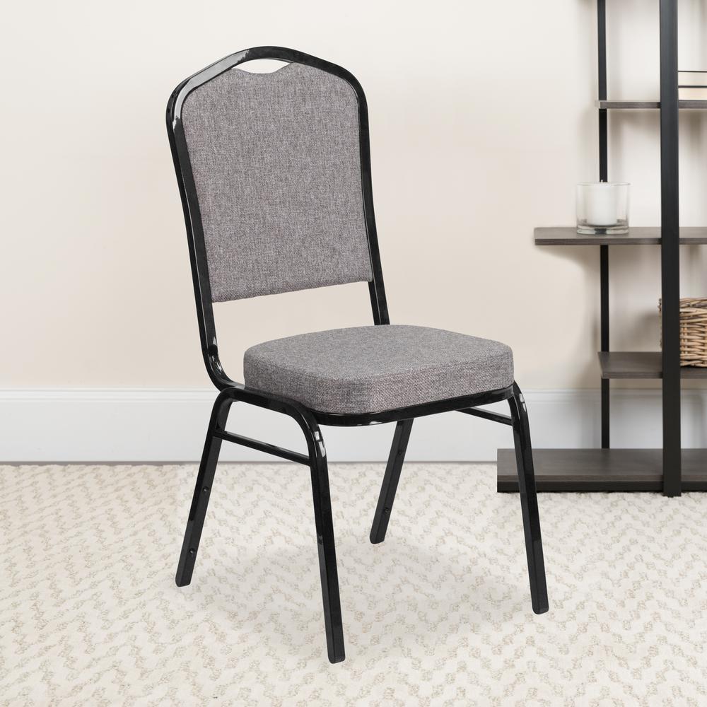 Crown Back Stacking Banquet Chair in Gray Fabric - Black Frame. Picture 9