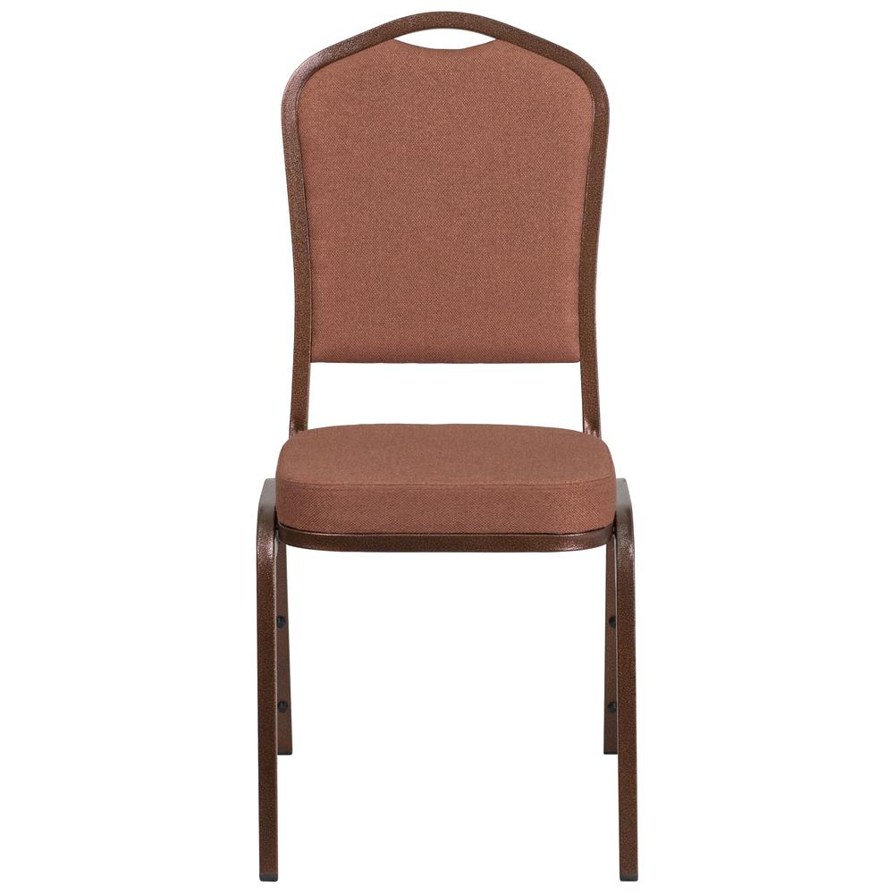 HERCULES Series Crown Back Stacking Banquet Chair in Brown Fabric - Copper Vein Frame. Picture 4