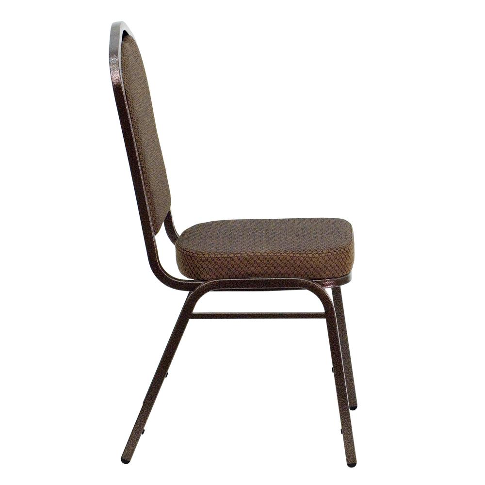 Crown Back Stacking Banquet Chair in Brown Patterned Fabric - Copper Vein Frame. Picture 3