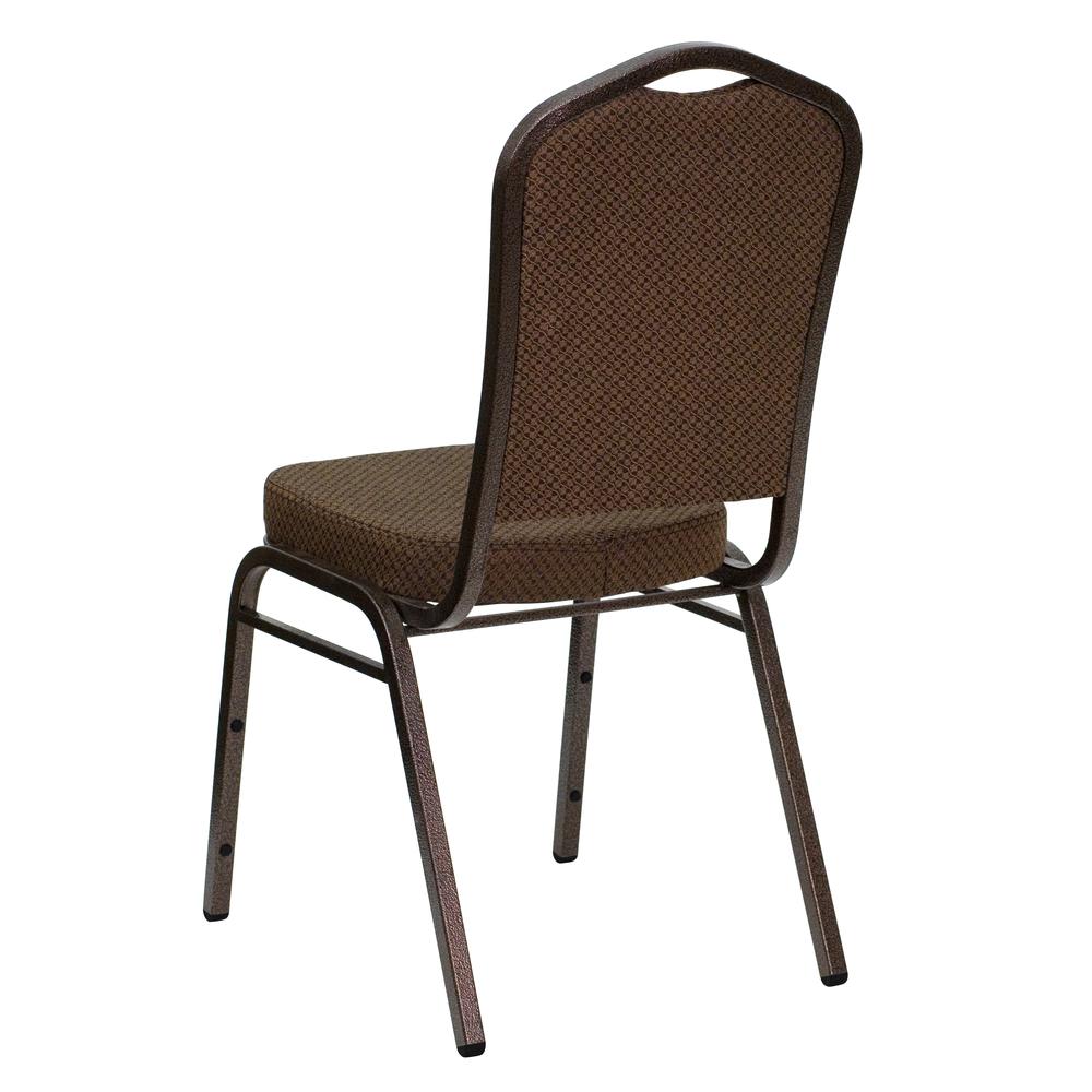 Crown Back Stacking Banquet Chair in Brown Patterned Fabric - Copper Vein Frame. Picture 4