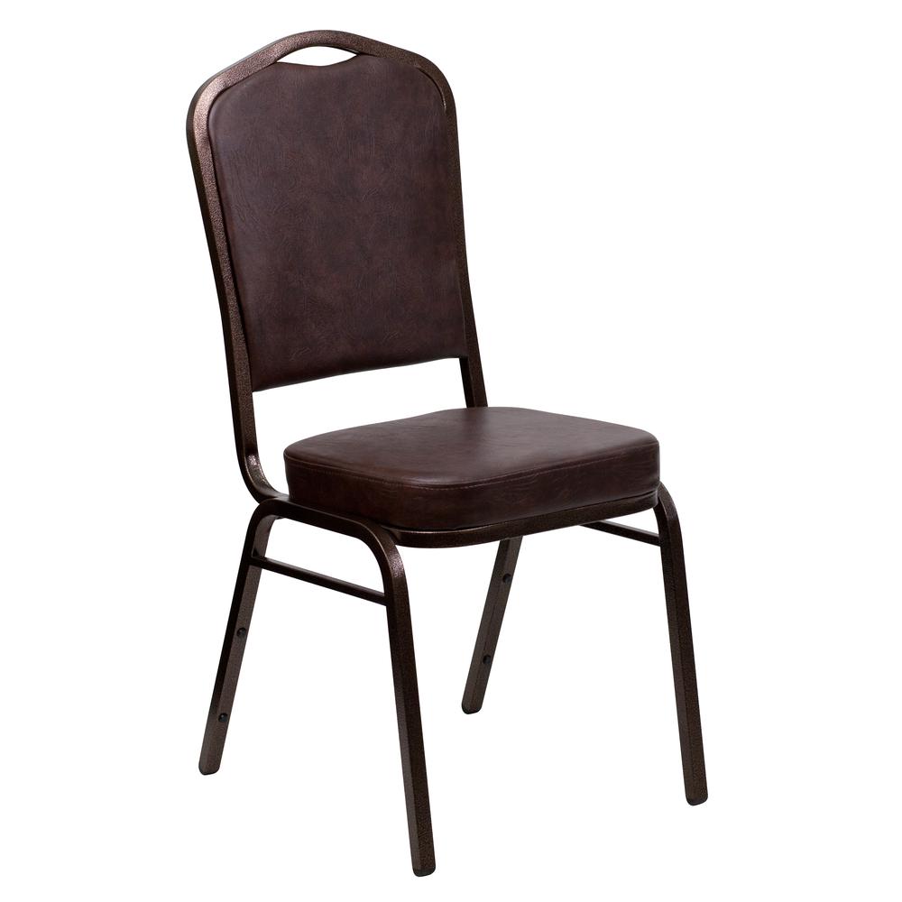 Crown Back Stacking Banquet Chair in Brown Vinyl - Copper Vein Frame. Picture 1