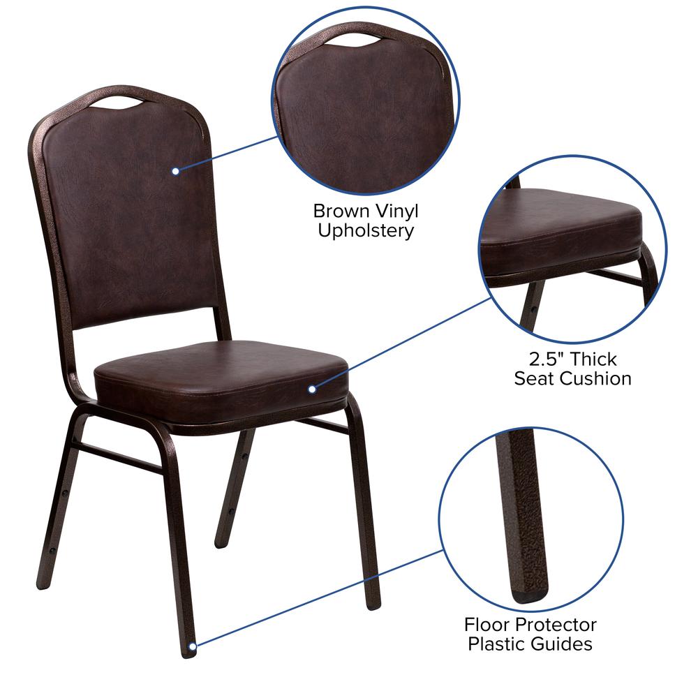 Crown Back Stacking Banquet Chair in Brown Vinyl - Copper Vein Frame. Picture 6