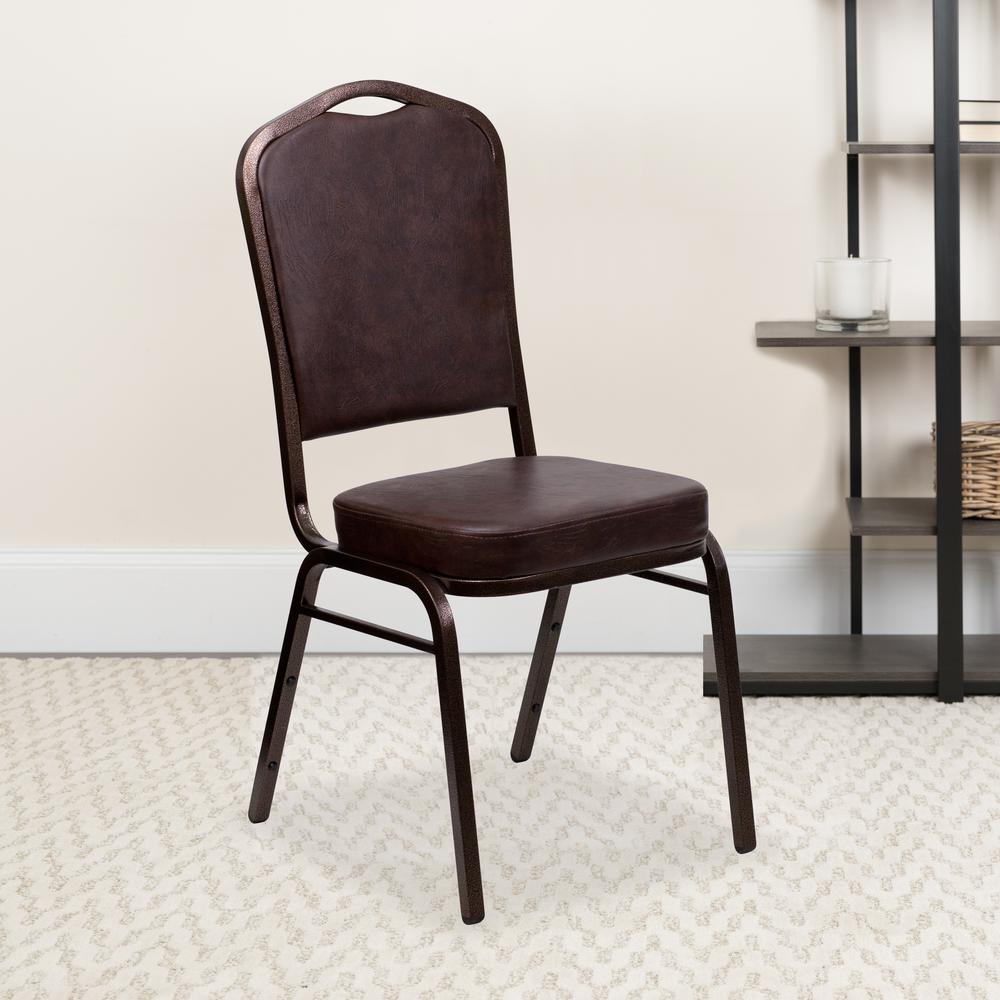 Crown Back Stacking Banquet Chair in Brown Vinyl - Copper Vein Frame. Picture 9
