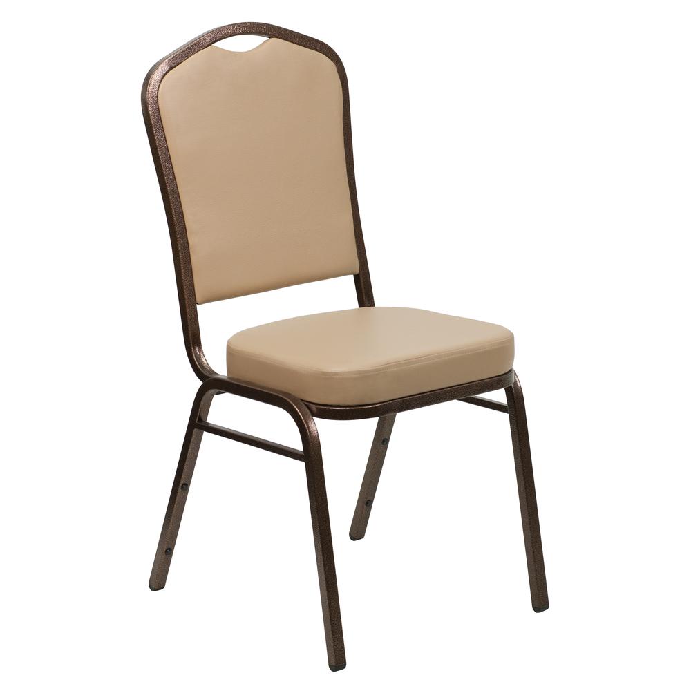 HERCULES Series Crown Back Stacking Banquet Chair in Tan Vinyl - Copper Vein Frame. Picture 1