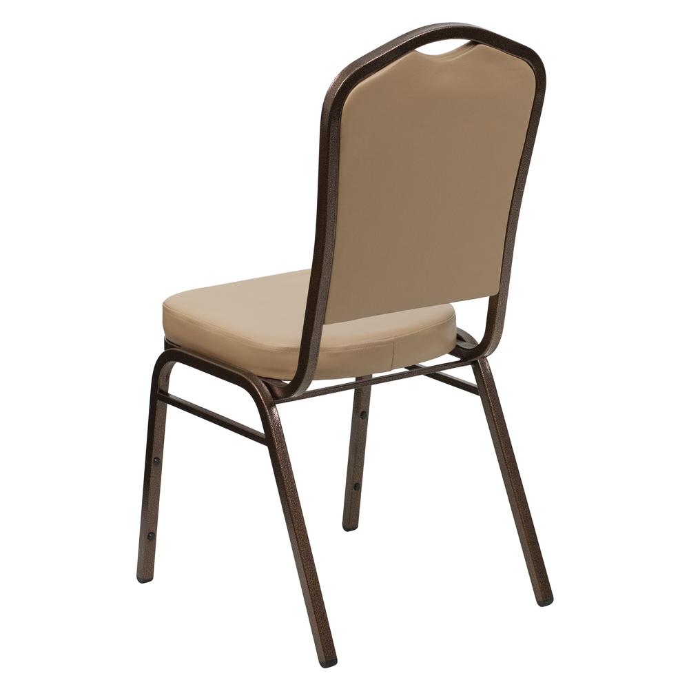 Crown Back Stacking Banquet Chair in Tan Vinyl - Copper Vein Frame. Picture 4