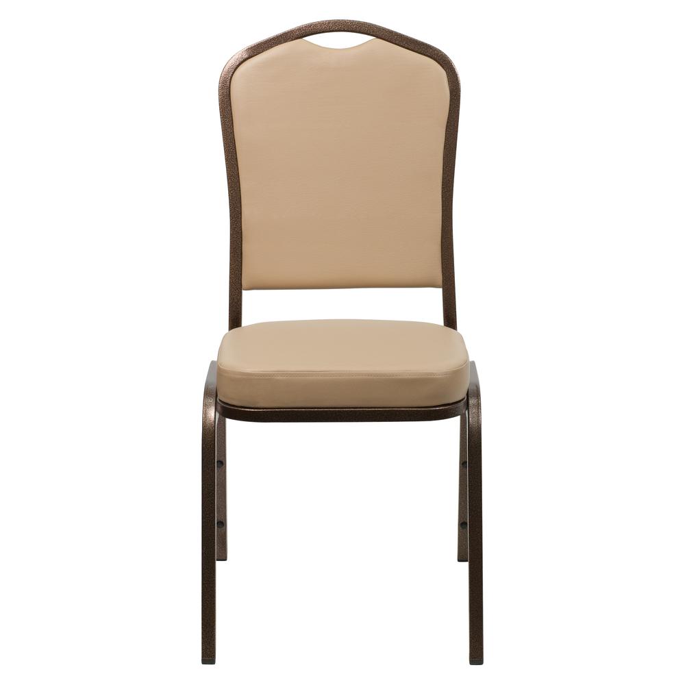 Crown Back Stacking Banquet Chair in Tan Vinyl - Copper Vein Frame. Picture 4