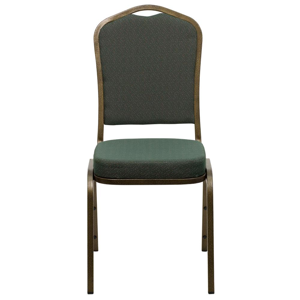Crown Back Stacking Banquet Chair in Green Patterned Fabric - Gold Vein Frame. Picture 5