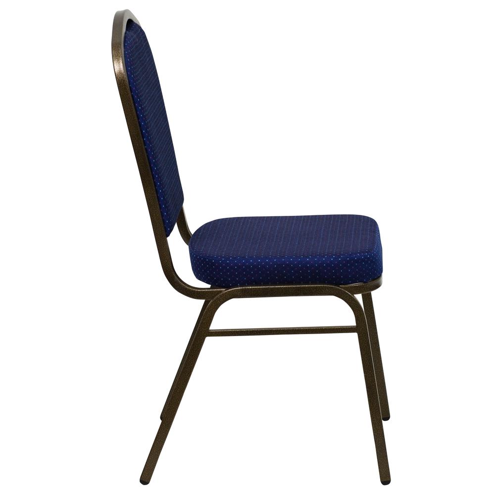 Crown Back Stacking Banquet Chair in Navy Blue Patterned Fabric - Gold Vein Frame. Picture 3
