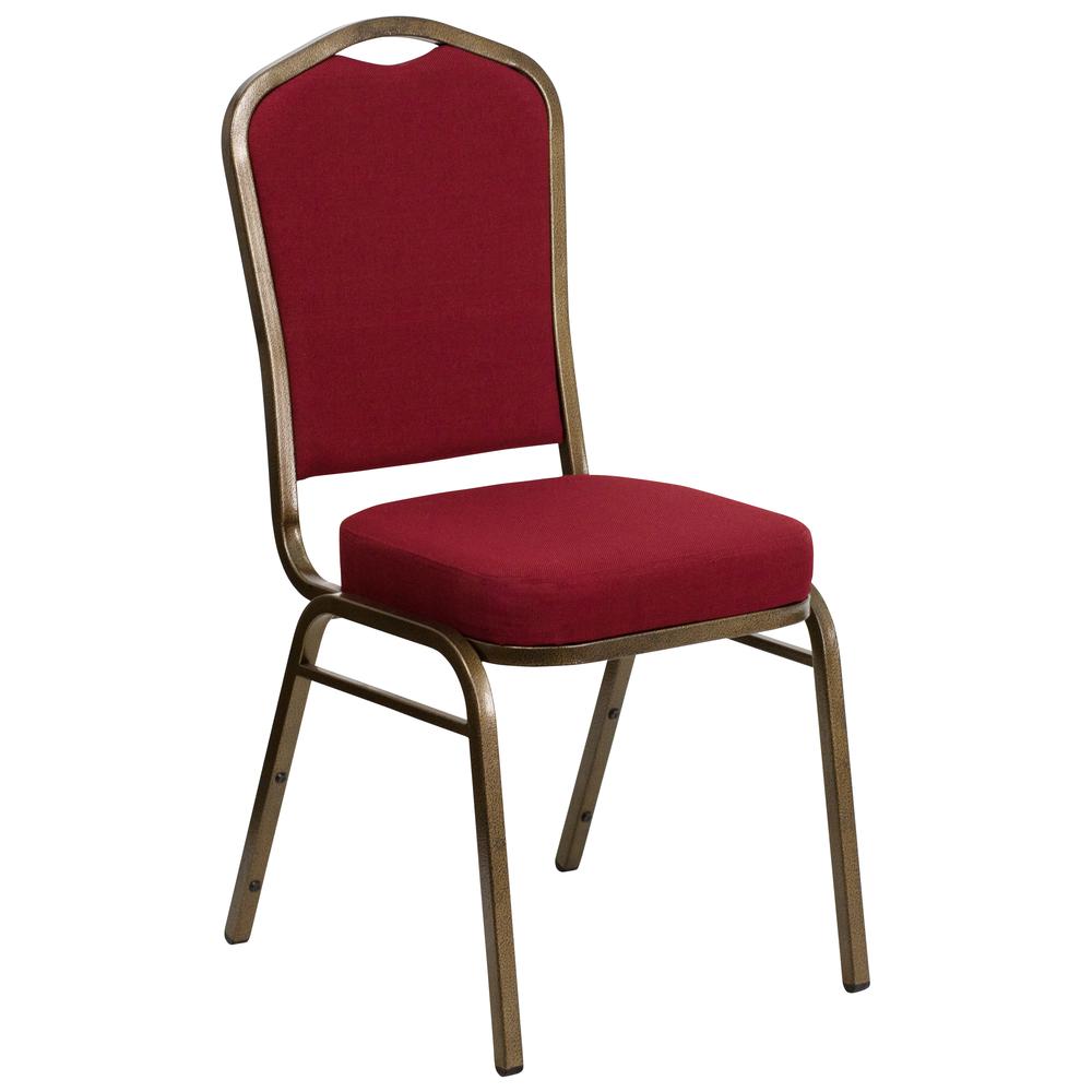 Crown Back Stacking Banquet Chair in Burgundy Fabric - Gold Vein Frame. Picture 1
